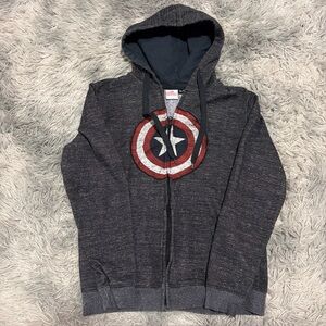Marvel Avengers Captain America Hoodie Mens Medium Gray Zip Sweatshirt Shield
